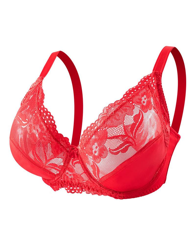 

Contrast Lace Push Up Bralette, Red