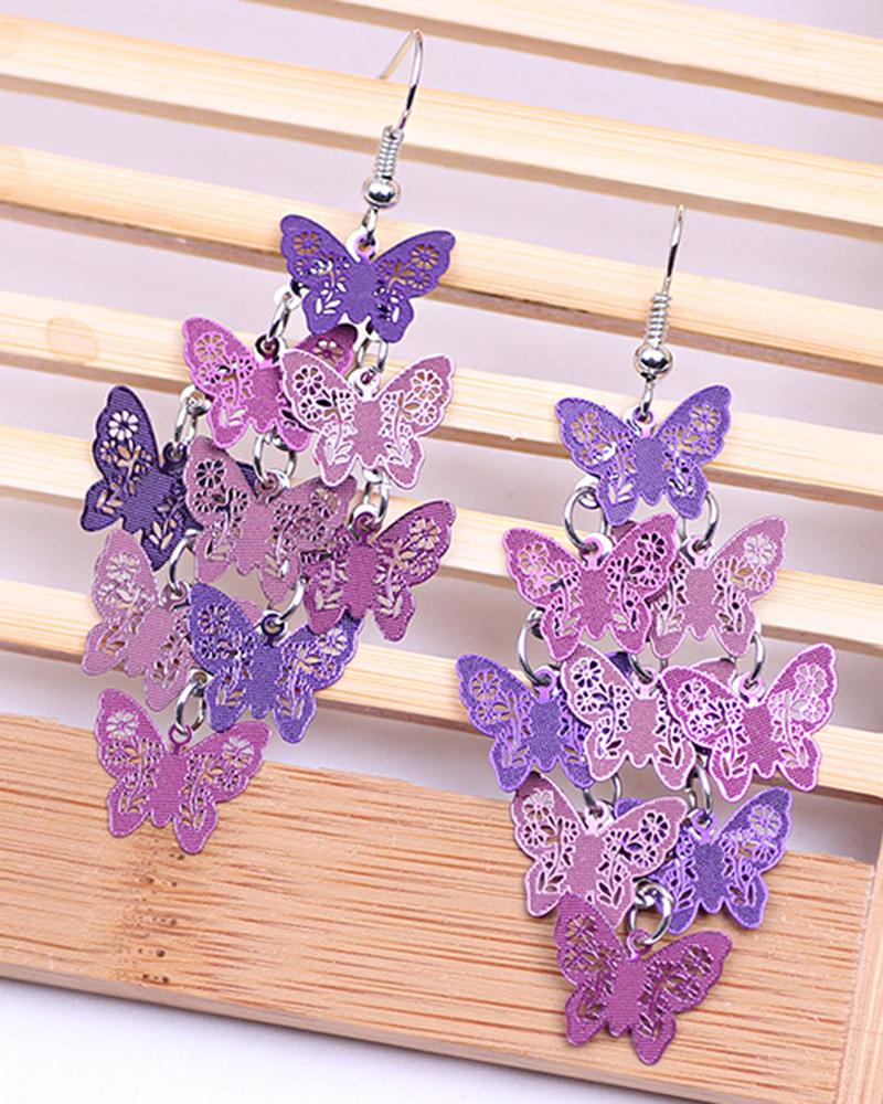 

1Pair Crystal Layered Butterfly Drop Earrings, Purple