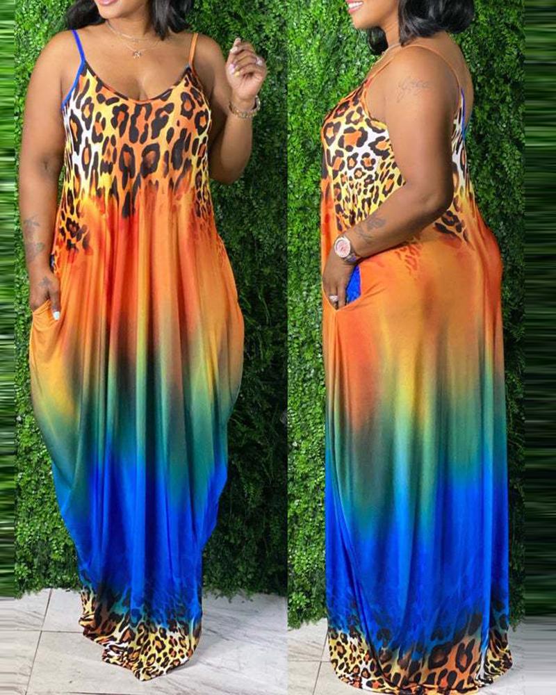 

Leopard Print Colorblock Ruched Maxi Dress