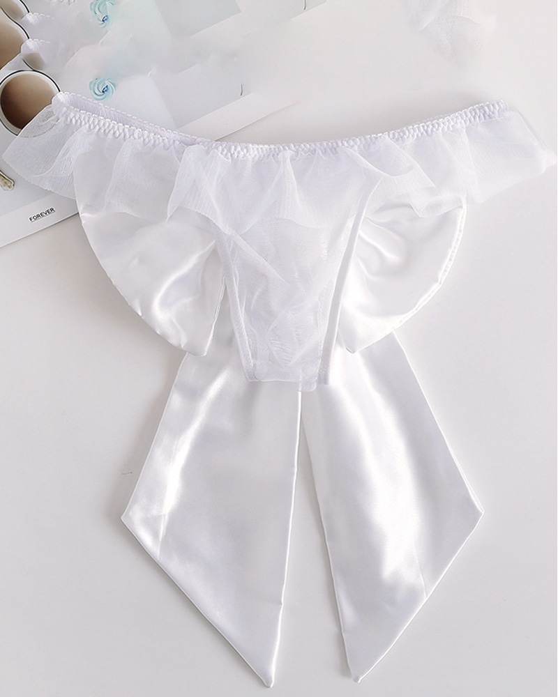 

Sheer Mesh Bowknot Design Panty, White