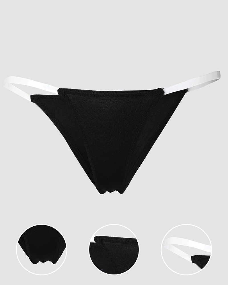 

Transparent Strap Thong Panty, Black