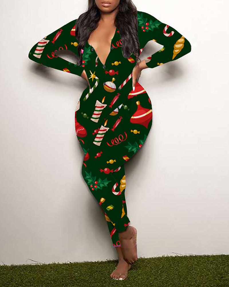 

Christmas Mixed Print Long Sleeve Jumpsuit, Style8