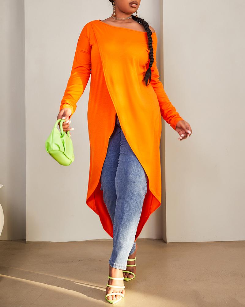 

Long Sleeve Asymmetrical Hem Top, Orange