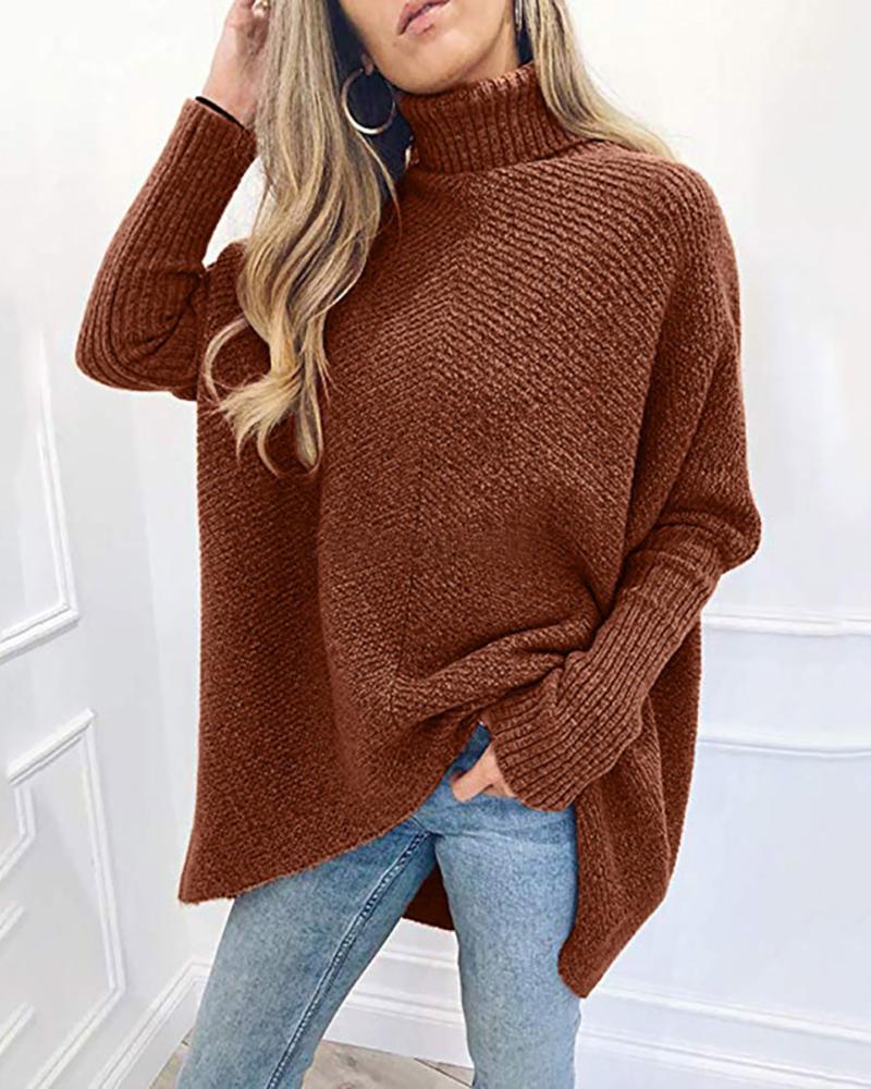 

High Neck Batwing Sleeve Sweater, Coffee