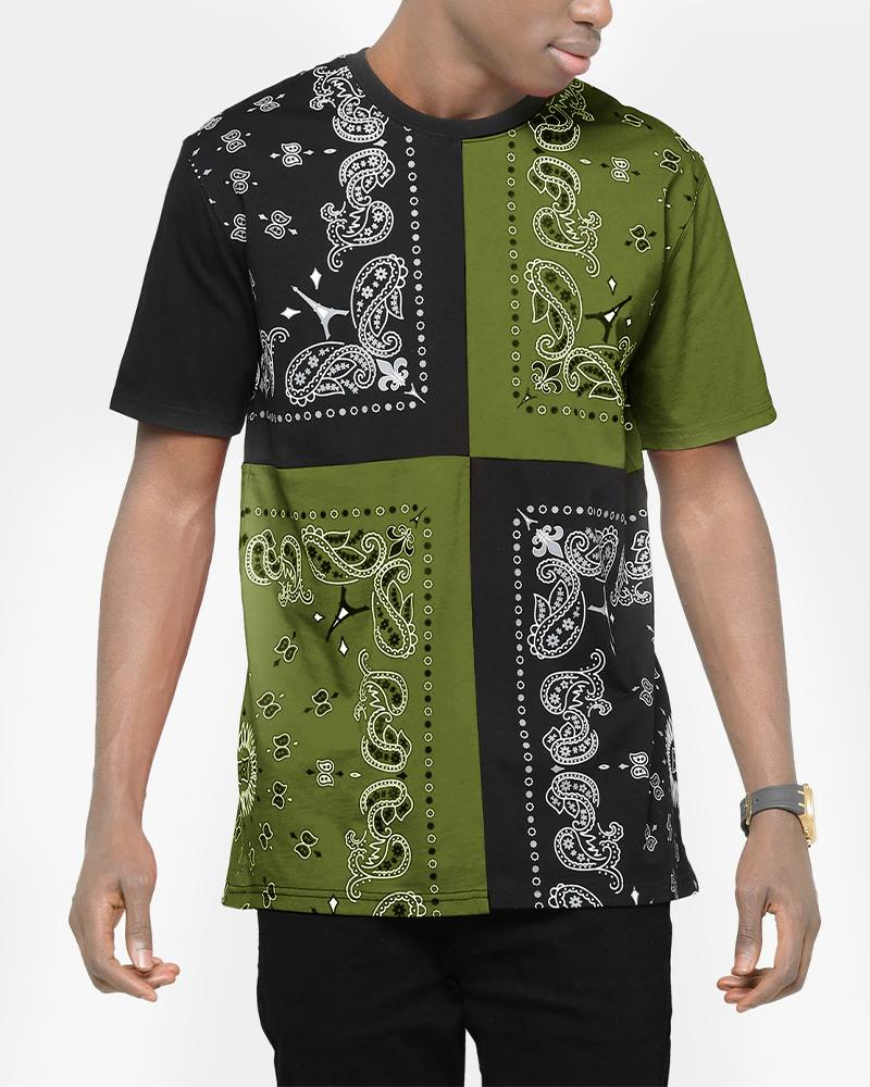 

Colorblock Paisley Print Short Sleeve Loose T-shirts, Green