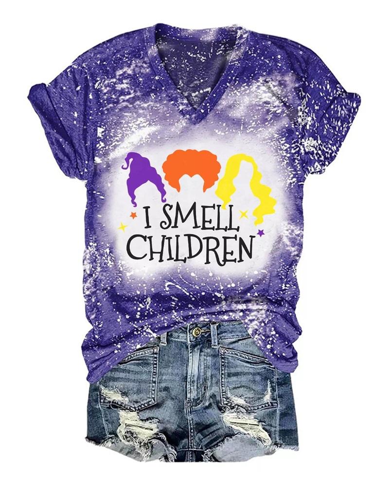 

Halloween Figure Letter Print Casual T-shirt, Blue