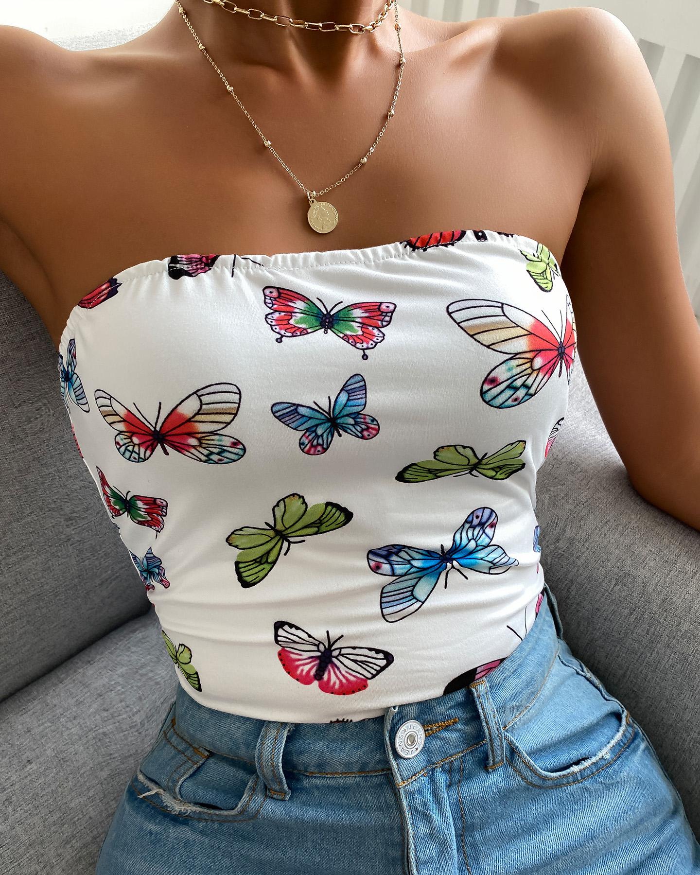 

Butterfly Print Bandeau Top, White