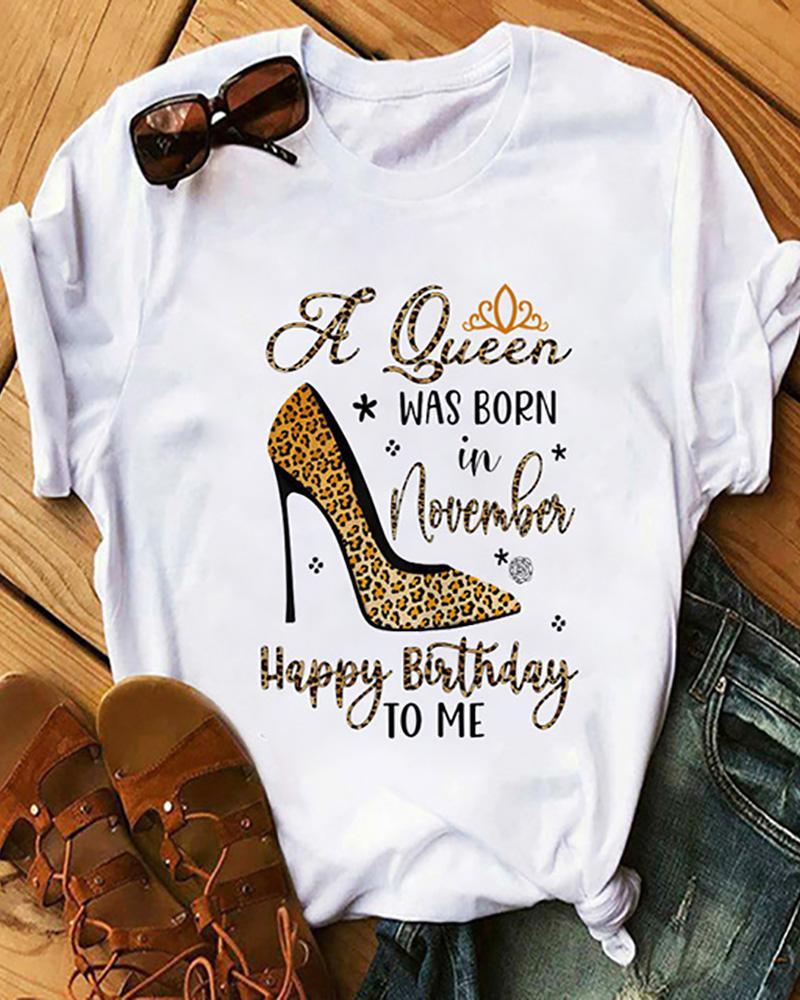 

Floral / Letter / Heels Print Short Sleeve Casual T-Shirt, Style6