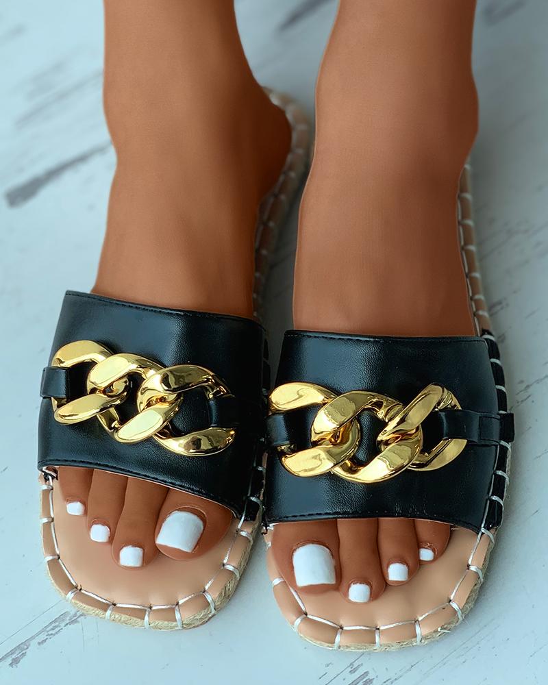 

Chain Decor Square Toe Slide Slipper, Black