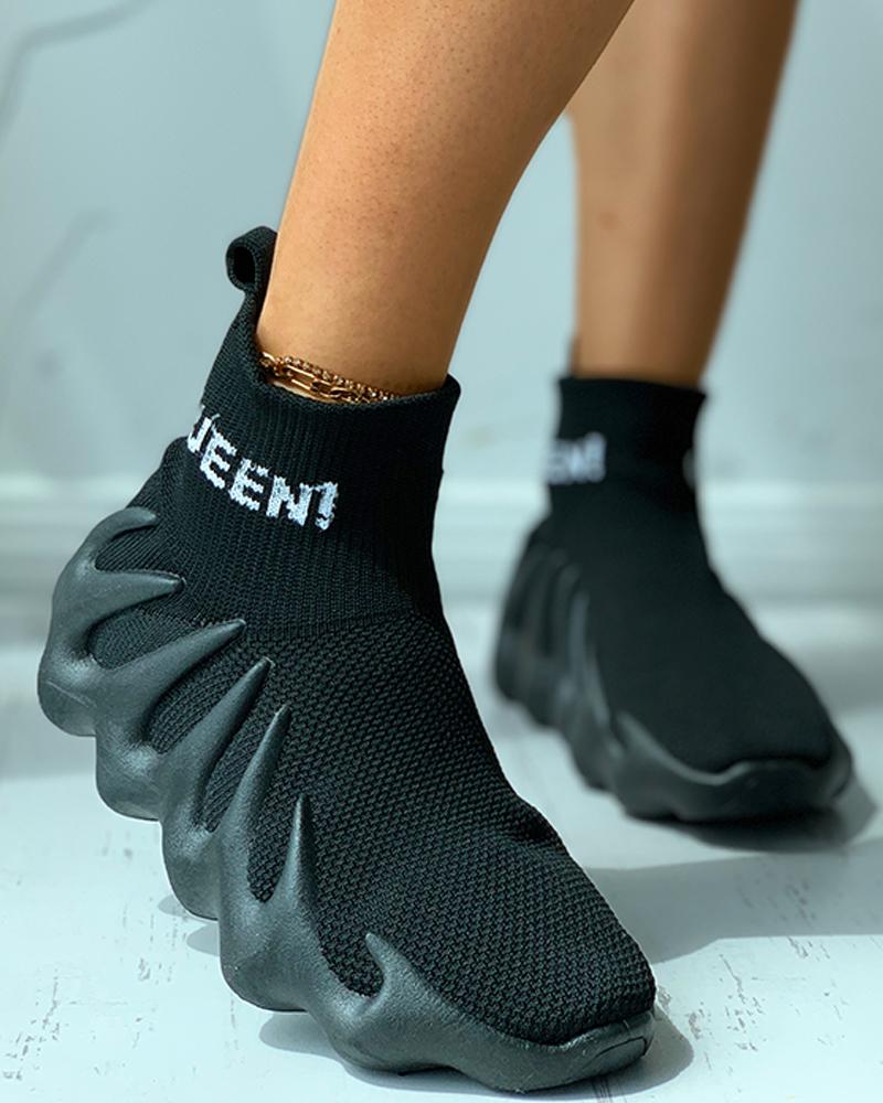 

Letter Pattern Knit Sock Sneaker, Black