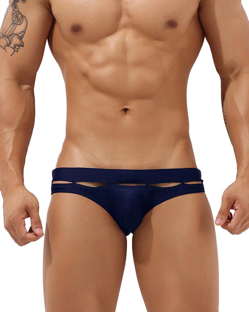 

Solid Color Cut-out Low Waist Skinny Underpants, Purplish blue