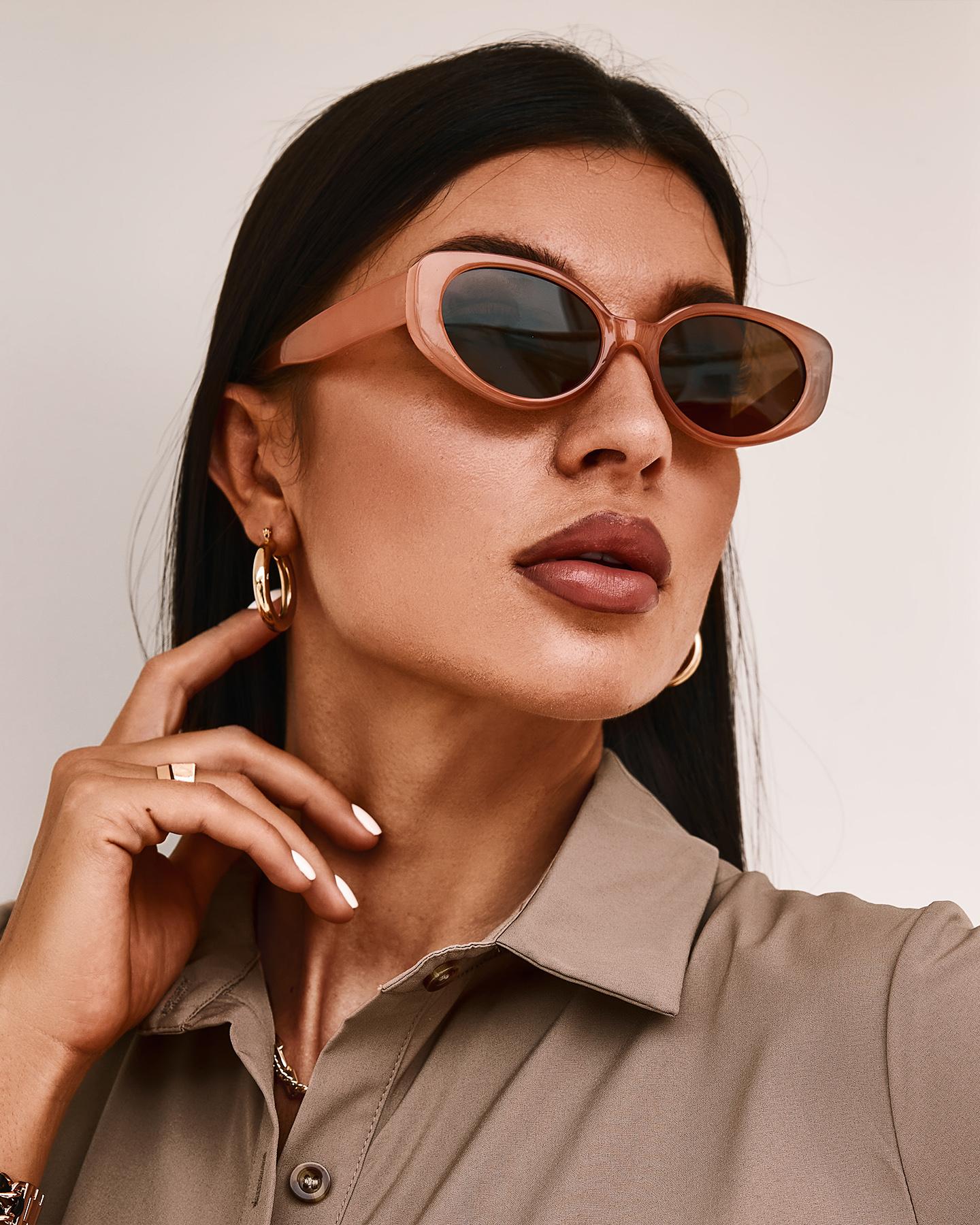 

1Pair Tinted Lens Round Frame Sunglasses, Coffee