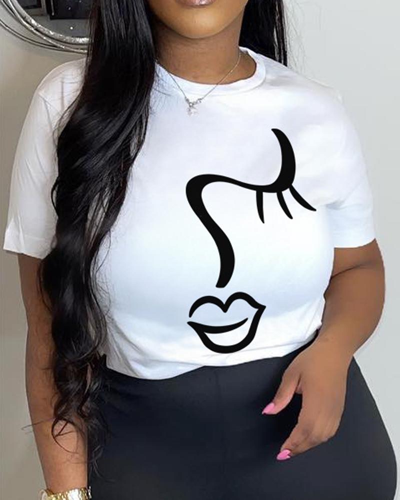 

Abstract Figure Print Casual T-shirt, White