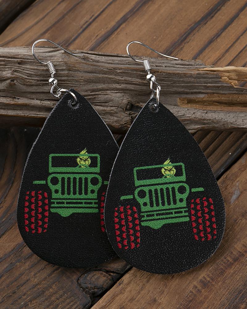 

Christmas Letter / Grinches / Car Print PU Leather Drop Earrings, Style3