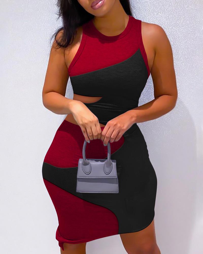 

Colorblock Cutout Sleeveless Bodycon Dress, Black