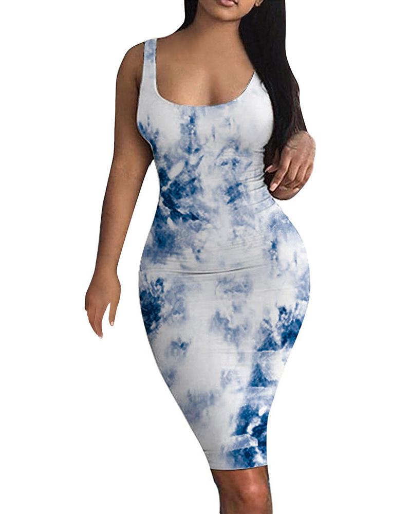 

Tie Dye Print U-Neck Bodycon Dress, Style6