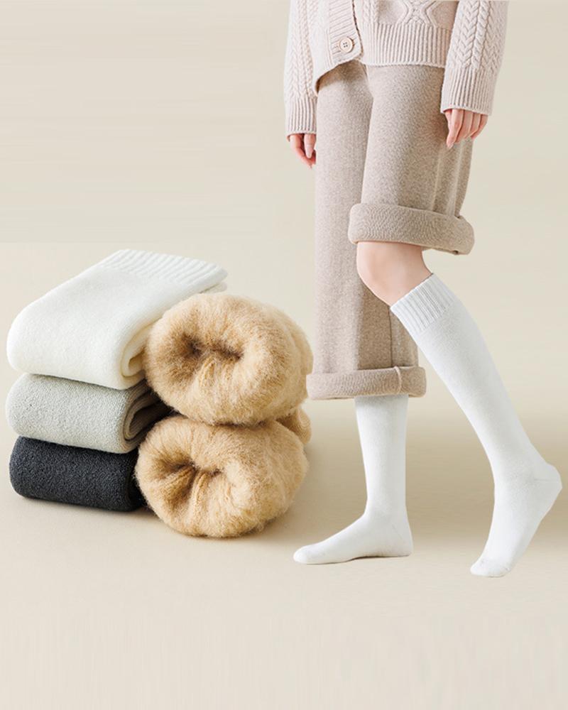 

1Pair Winter Fuzzy Thermal Over-The-Calf Socks, White