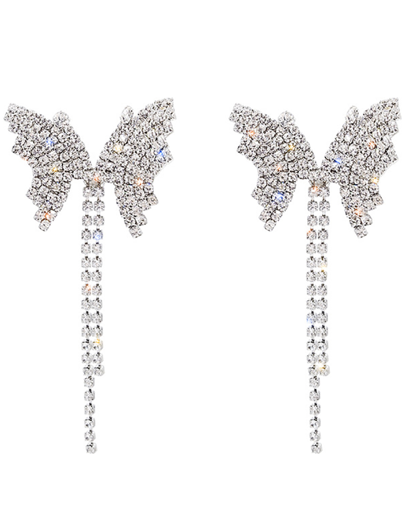 

Butterfly Pattern Rhinestone Earrings & Necklace Set, Silver