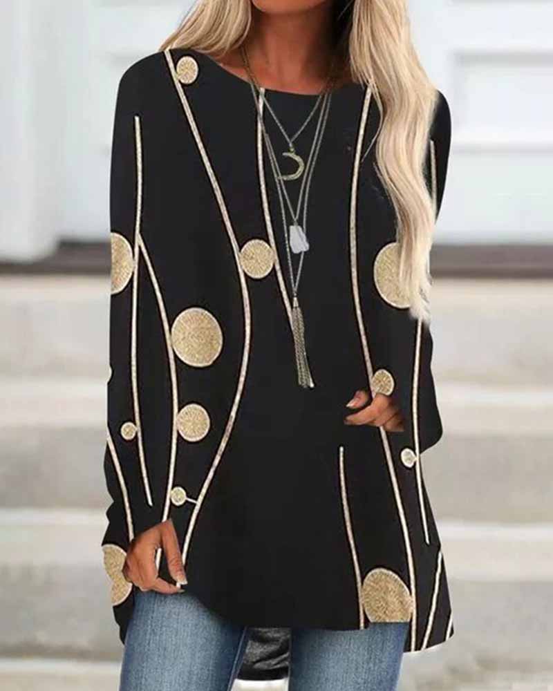 

All Over Print Long Sleeve Blouse, Black
