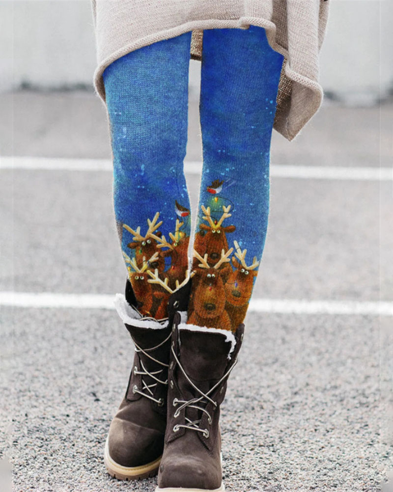 

Christmas Tree Snowflake Elk Print Leggings, Style3