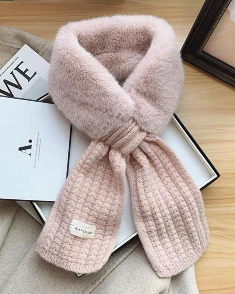 

Women's Winter Knitted Plush Sweet Collar Warm Scarf, Pink