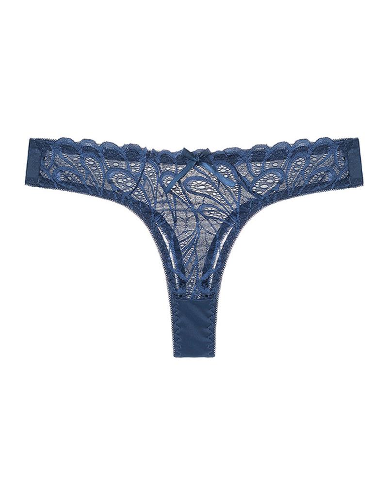 

Naughty Sexy Women Lace Hollow Out Cotton Low Waist Thong, Blue