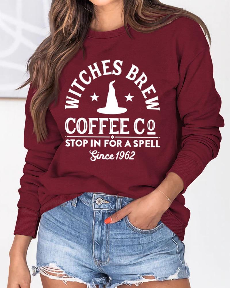 

Halloween Graphic Letter Print Long Sleeve Sweatshirt, Wine red