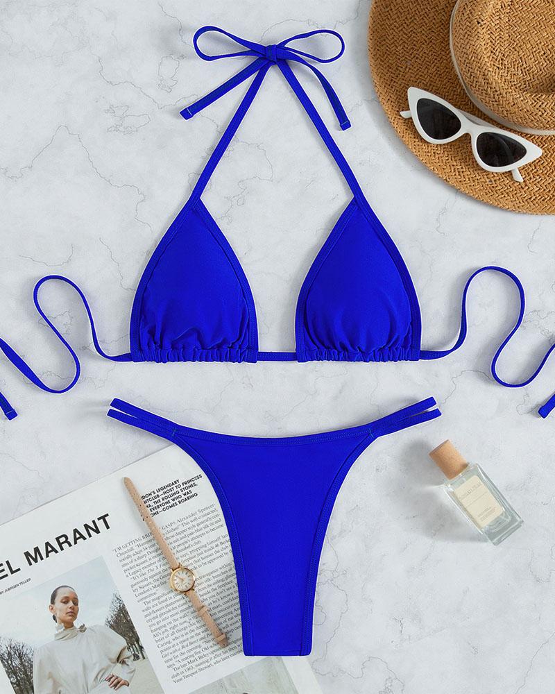 

Rhinestone Decor Halter Bikini Set, Blue