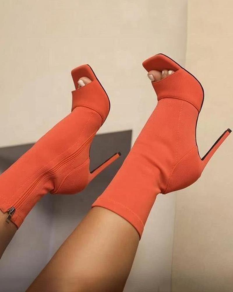 

Square Toe Zipper Design Boots Sandals, Orange