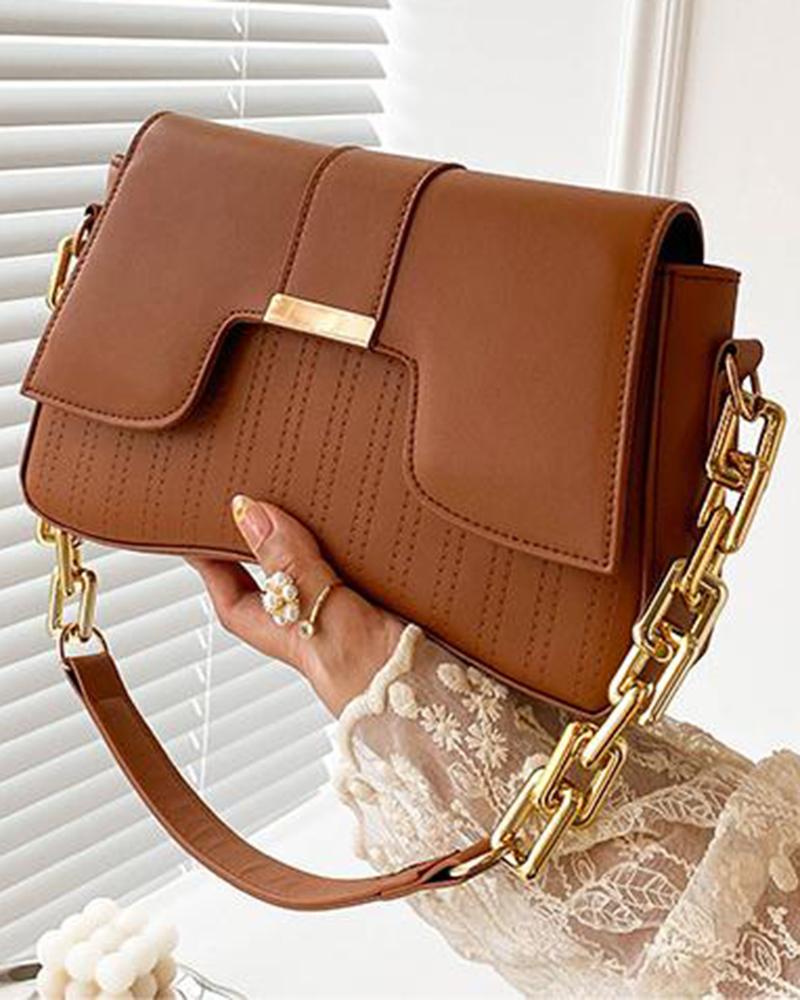 

Quilted Asymmetrical Chain Strap Shoulder Bag, Brown