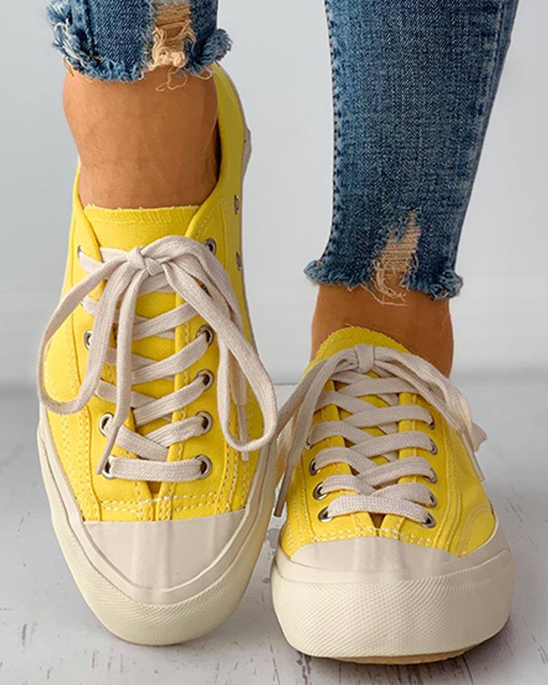 

Eyelet Lace-up Casual Canvas Sneaker, Yellow