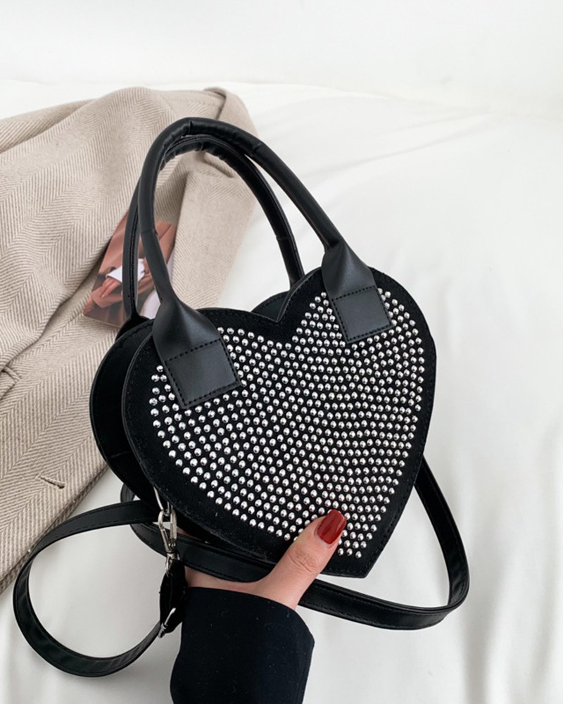 Heart Shaped Rhinestone Crossbody Bag