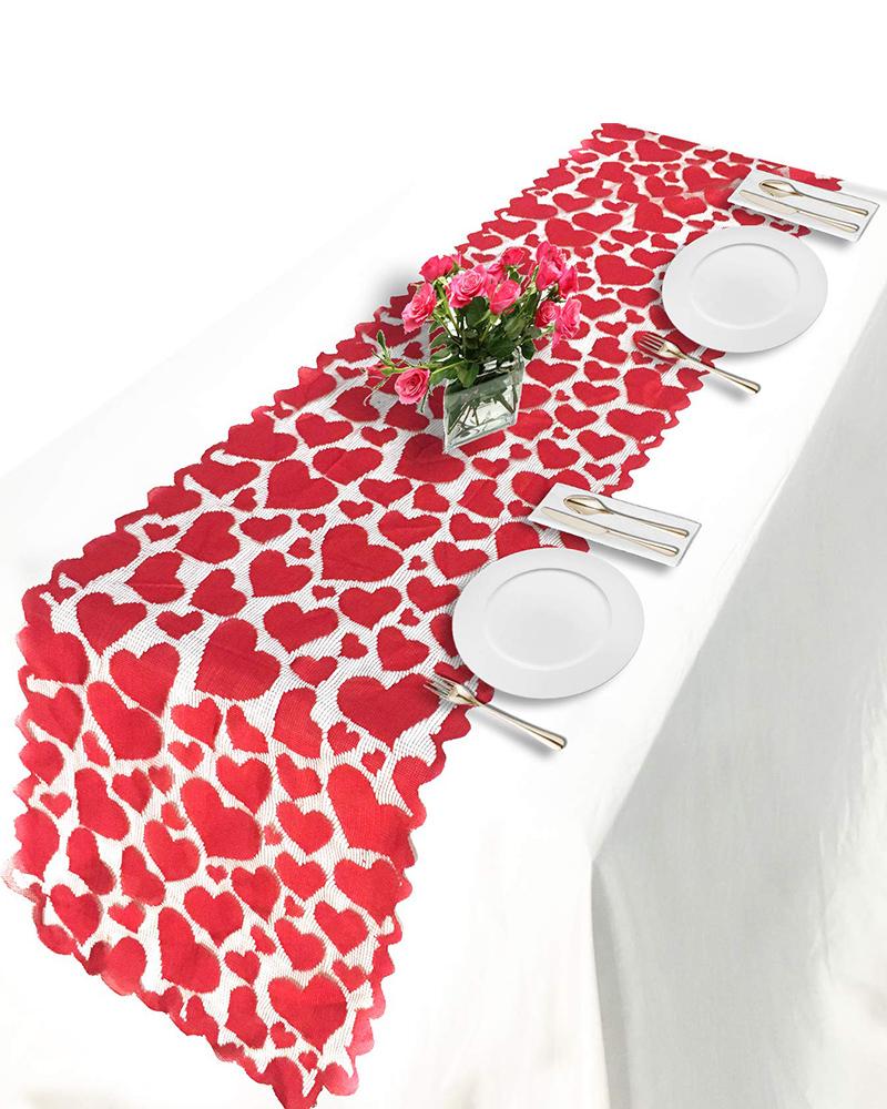 

Valentine's Day Red Table Runner Decoration 36x183cm Lace Dining Heart Tablecloth