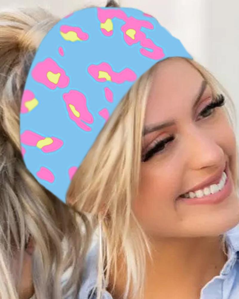 

1pc Pink Leopard Print Sports Wide Headband, Multicolor