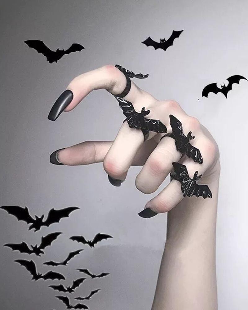 

1pc Halloween Gothic Bat Shaped Adjustable Ring, Black