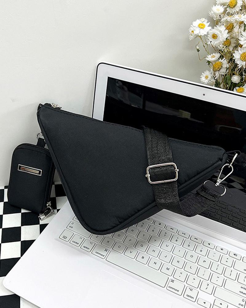 

Triangle Shaped Zip Design Crossbody Bag With Purse, Black