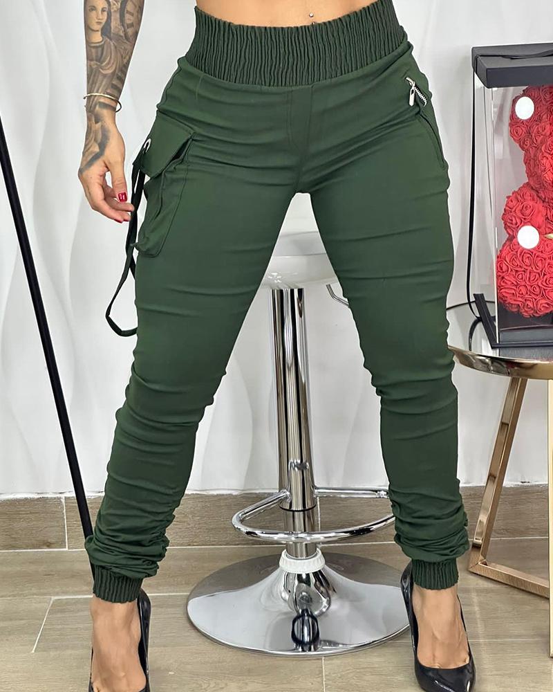 

Band Decor Pocket Design Cargo Pants, Army green