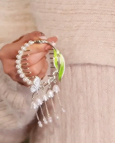 

1pc Pearls Rhinestone Butterfly Floral Tassel Hair Clip, Gold