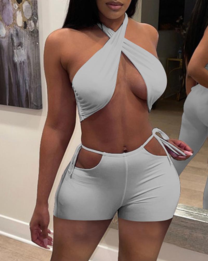 

Solid Sleeveless Tanks With Shorts Suit Sets, Gray