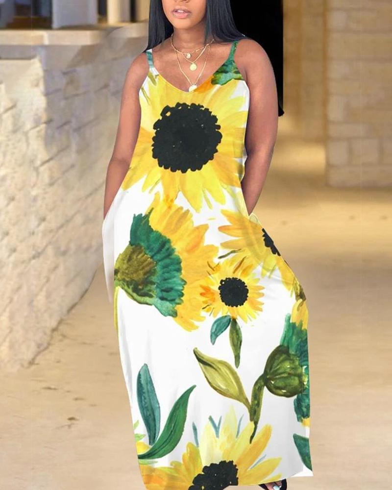 

Allover Sunflower Print Cami Dress, Yellow
