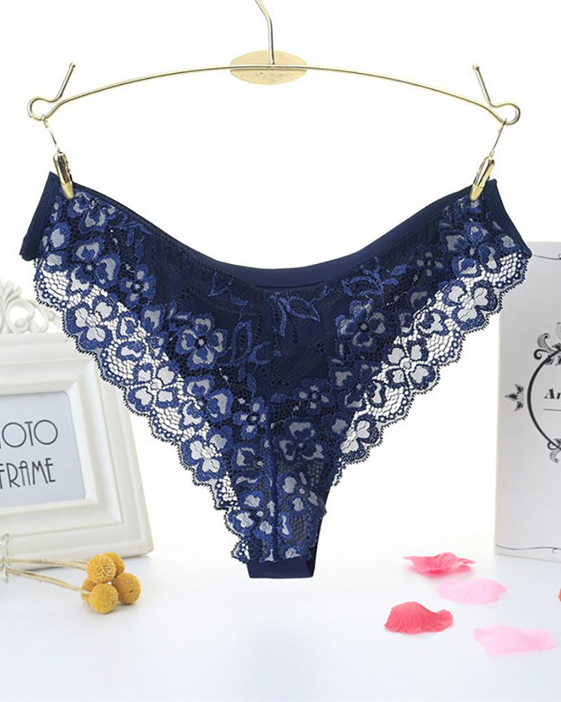 

Crochet Lace Satin Panty, Dark blue