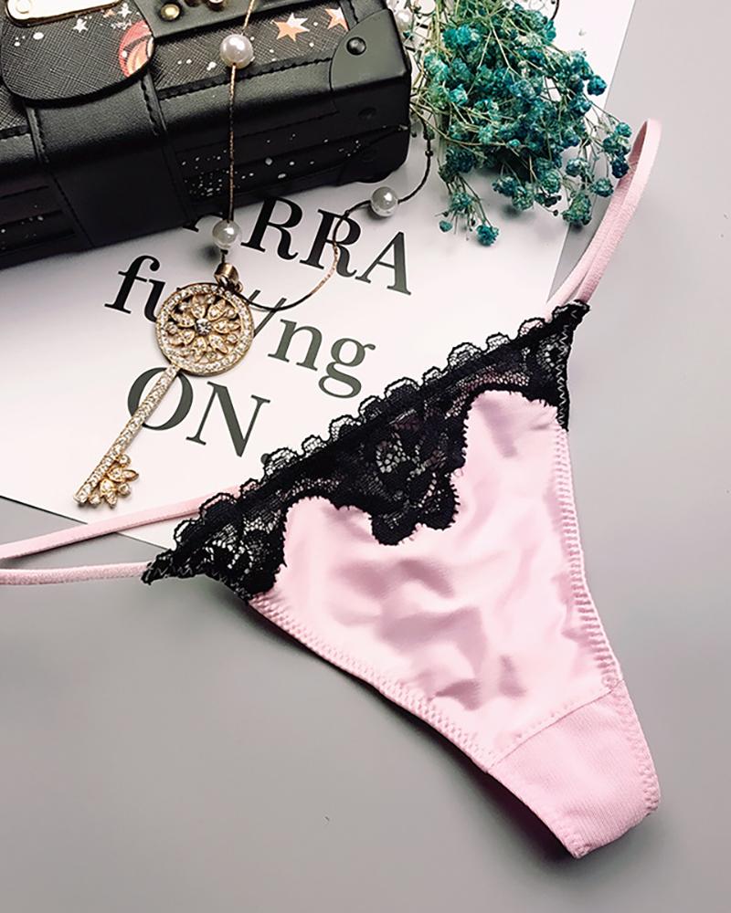 

Sexy Contrast Lace G-string Panty, Pink