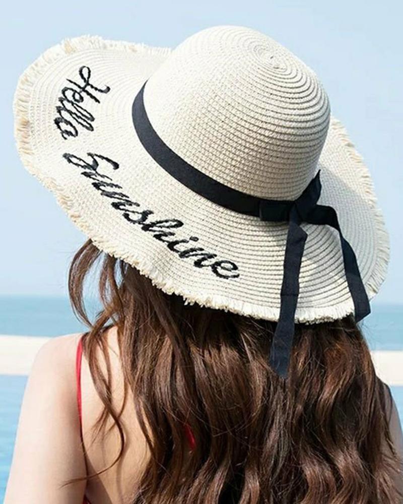 

Letter Pattern Bowknot Decor Wide Brim Sun Hat, White
