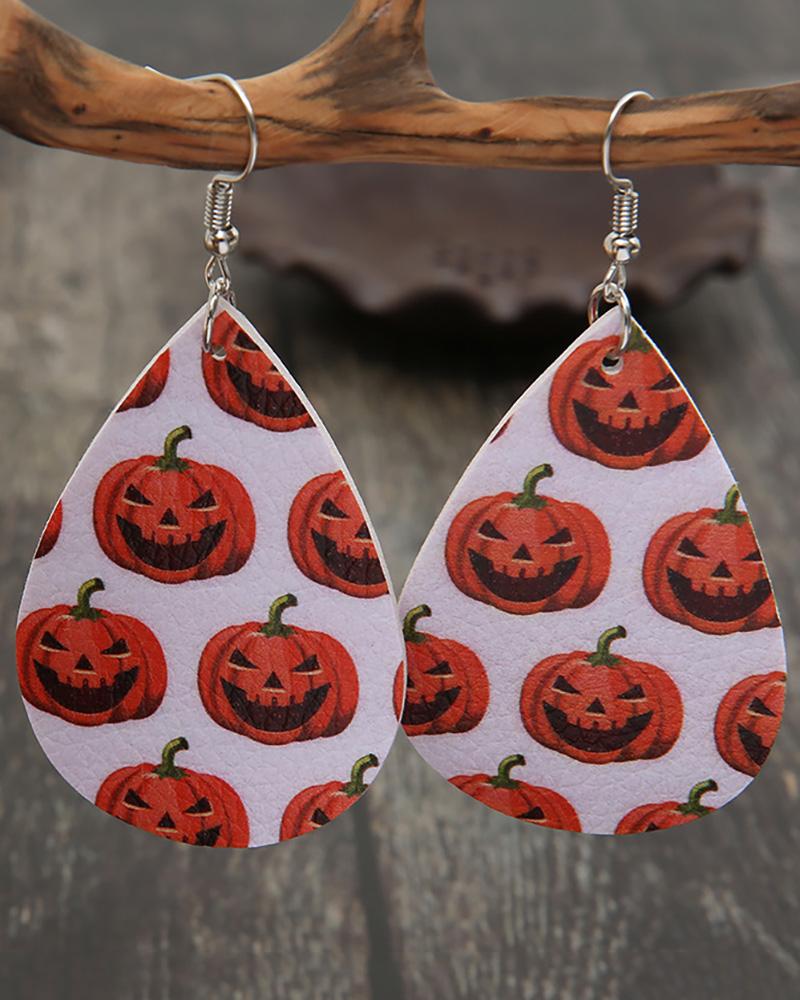 

Halloween Pumpkin Print Water Drop Earrings, White