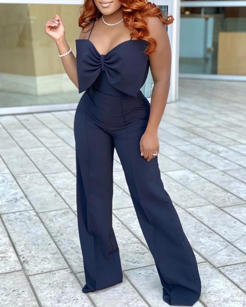 

Bowknot Front Spaghetti Strap Jumpsuit, Black