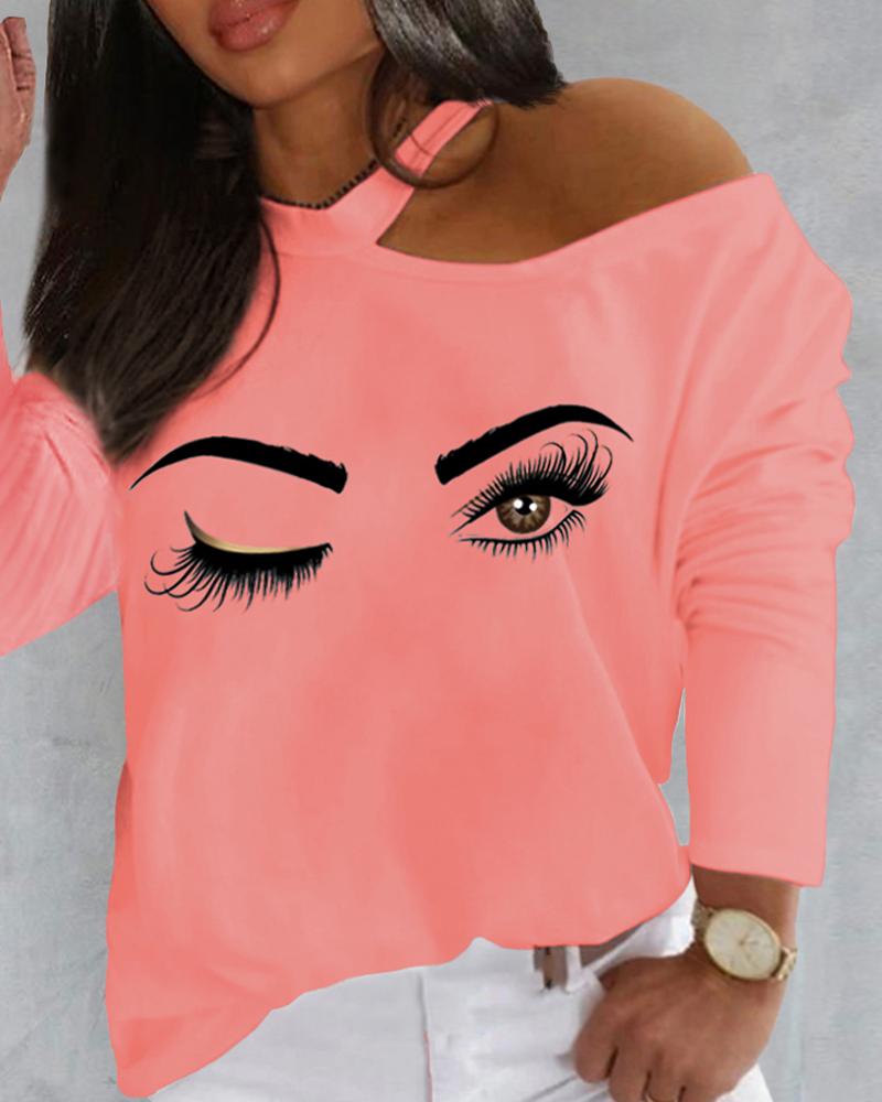 

Plus Size Figure Print Cold Shoulder Top, Pink