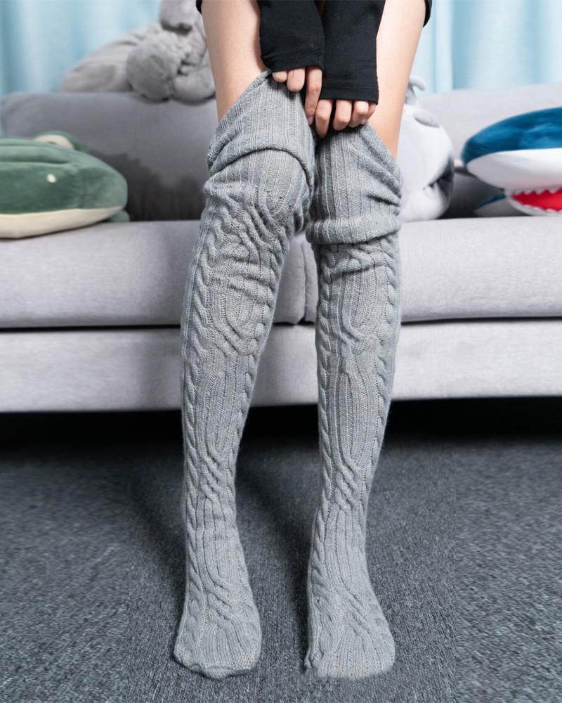 

Thigh High Cable Knit Leg Warmers Winter Warm Long Boot Socks, Gray