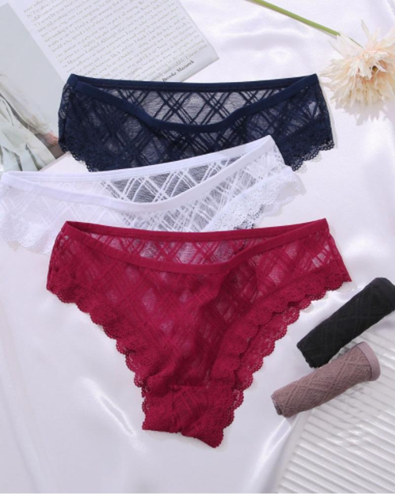 

Breathable Scallop Trim Lace Panty, Red