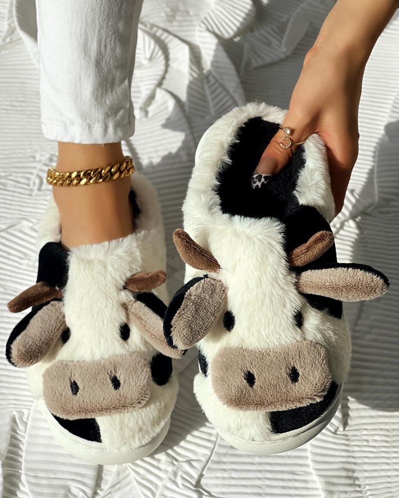 Cartoon Cow Non-Slip Fuzzy Winter Slippers