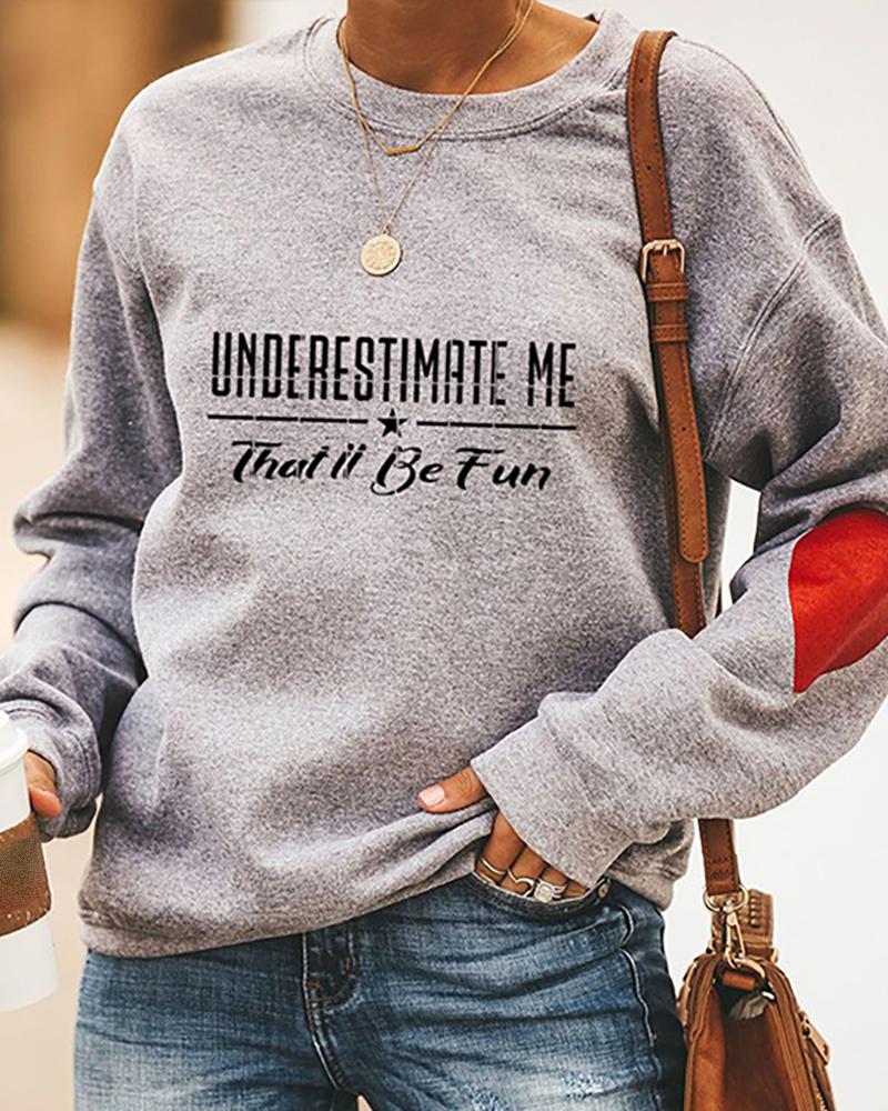 

Round Neck Letter Red Heart Print Casual Sweatshirt, Gray